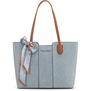 Women Pastel Blue Vegan Leather Satchel Top Handle Polyester Lining Tote Bags